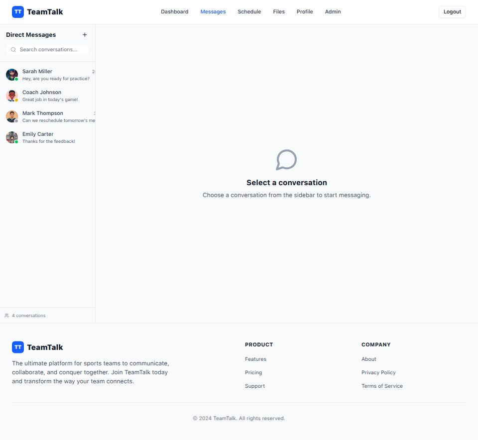 Messages Interface showing team communication channels and direct messaging