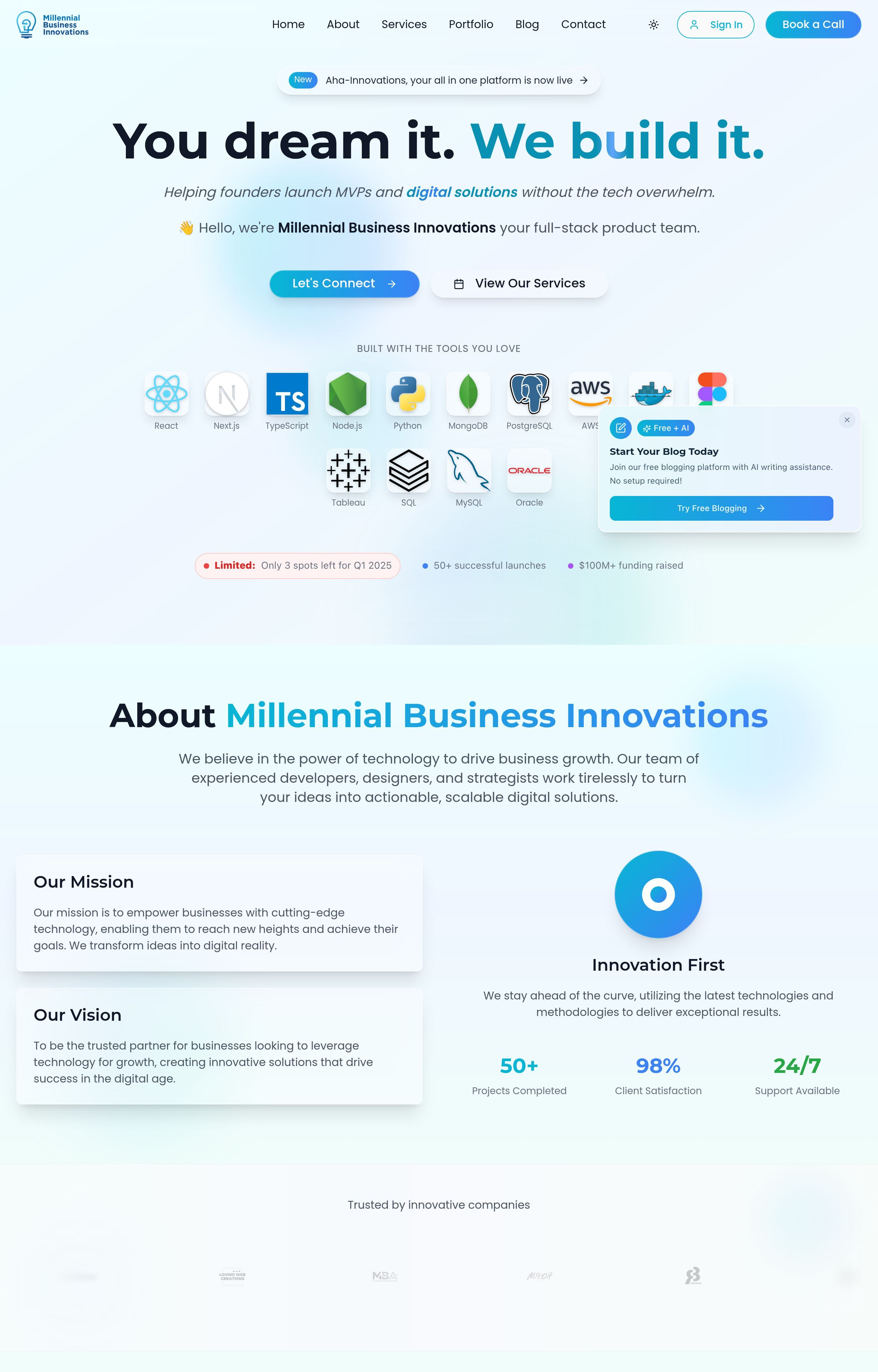 Millennial Business Innovations — Website project by John Cedrick de las Alas