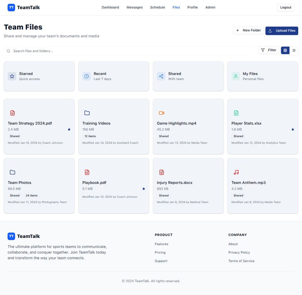 Files Interface showing Google Drive-style file management with grid and list views